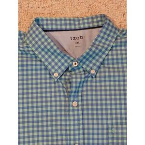 IZOD Men's XXL 2XL Ice Green Gingham Plaid Short Sleeve Button-Down Shirt NWT